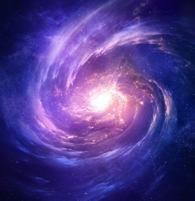 A swirling galaxy of purple, pink, and white hues, glowing brightly at the centre, overlaid onto a circular shape. The galactic spiral is dynamic and radiant, with soft cosmic textures. In the background, hints of violet and electric blue lines echo abstract motion or energy. The overall effect is otherworldly, vibrant, and dreamlike — suggesting exploration, curiosity, or the vastness of the neurodivergent experience.